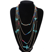 hot sale new trendy bead charm simple multilayer gold plated necklace